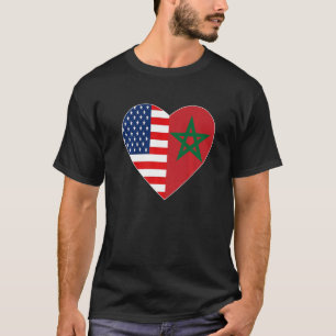 Camiseta Marrocos EUA Bandeira Americana Amor Marrocos Moo