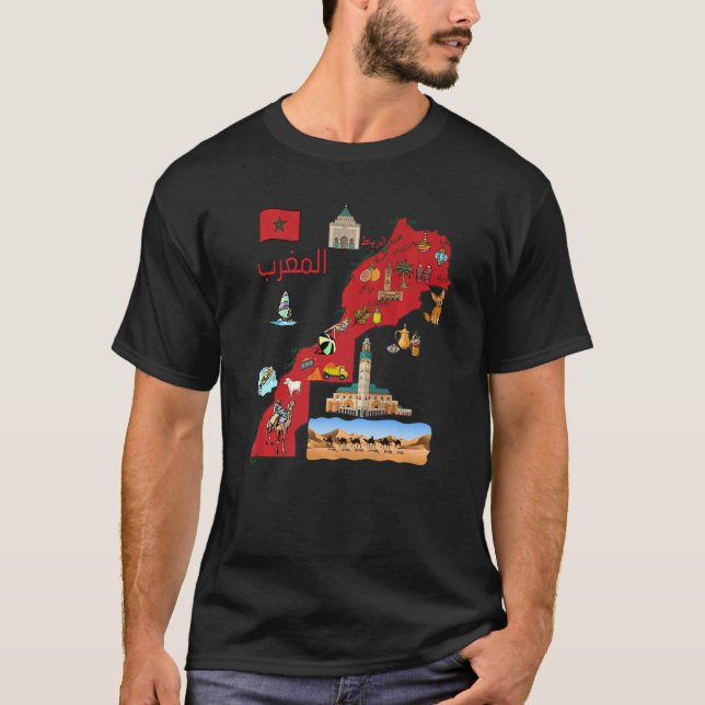 Camiseta Marrocos mapeia grandes cidades na destruição do t (Frente)