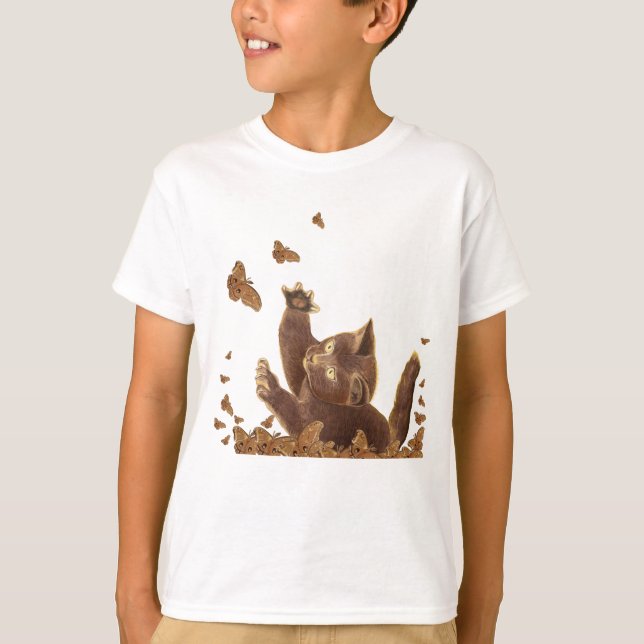 Camiseta Marrom Cat e Borboletas Noturnas (Frente)