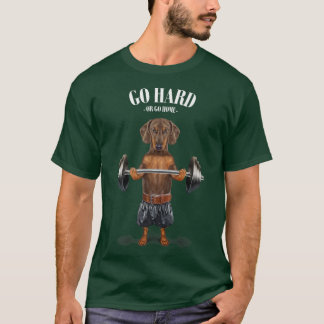 Camiseta Marrom Dachshund Dog Muscle Training Pesar