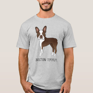 Camiseta Marrom e White Boston Terrier Cão com Texto