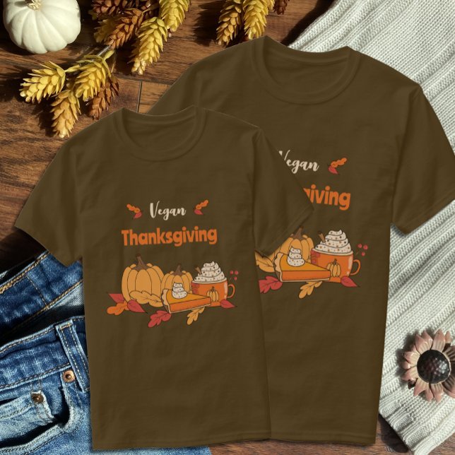 Camiseta Marrom Unisex de Ação de Graças de Vegan (Vegan Thanksgiving matching brown  t-shirts for couples . )