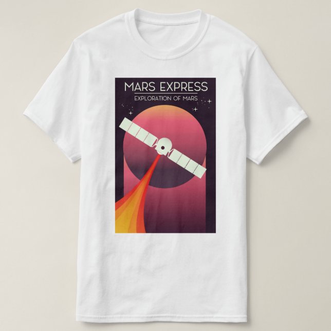 Camiseta Mars Express - Exploração de Marte Arte Espacial. (Frente do Design)