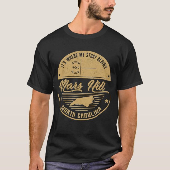 Camiseta Mars Hill North Carolina É onde minha história com (Frente)