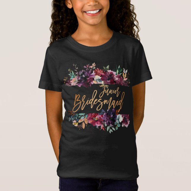 Camiseta Marsala Burgundy Floral Gold Foil Jr Bridesmaid (Frente)