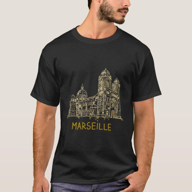 Camiseta Marselha França, mão Drawn (Frente)