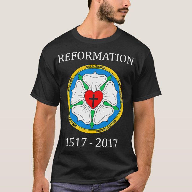 Camiseta Martin Luther Rosa, Os Cinco Protestantes Solas  (Frente)