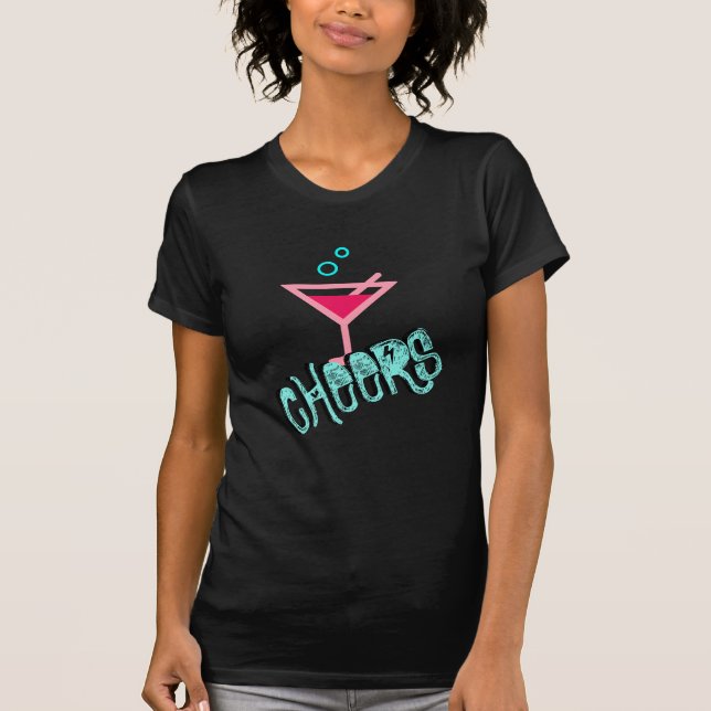 Camiseta Martini - Arte de Pop, Rosa e Turquesa com Álcool (Frente)
