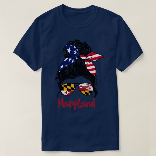 Camiseta Maryland Girl Messy bun American Girl Maryland Fla (Frente do Design)