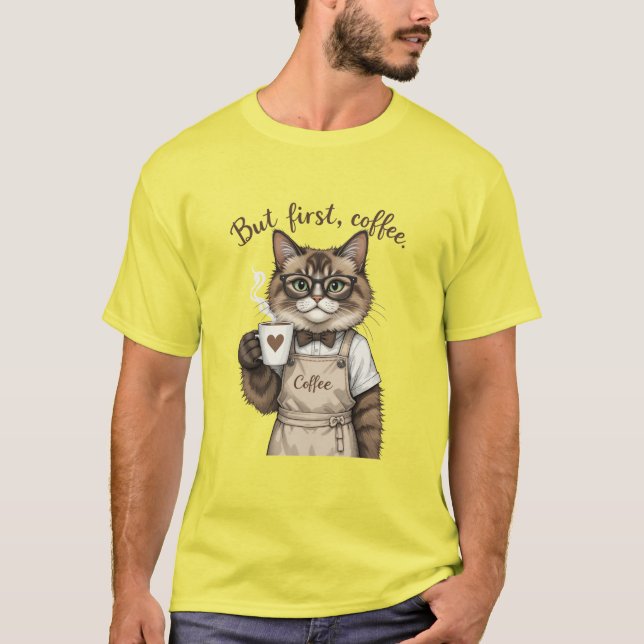 Camiseta Mas Primeiro, Gato De Café (Frente)