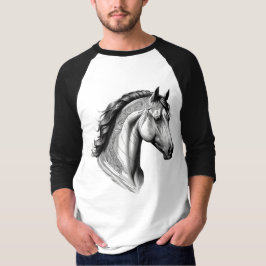Camiseta Masc Básica Cavalo Manga Raglan 3/4 3D