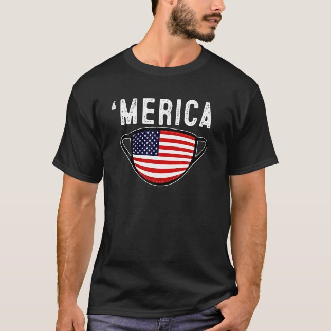 Camiseta Máscara Americana Bandeira T 4 De Julho Mulheres M (Frente)