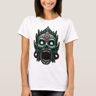 Camiseta Máscara Antiga Terrível com Expressões Spooky -