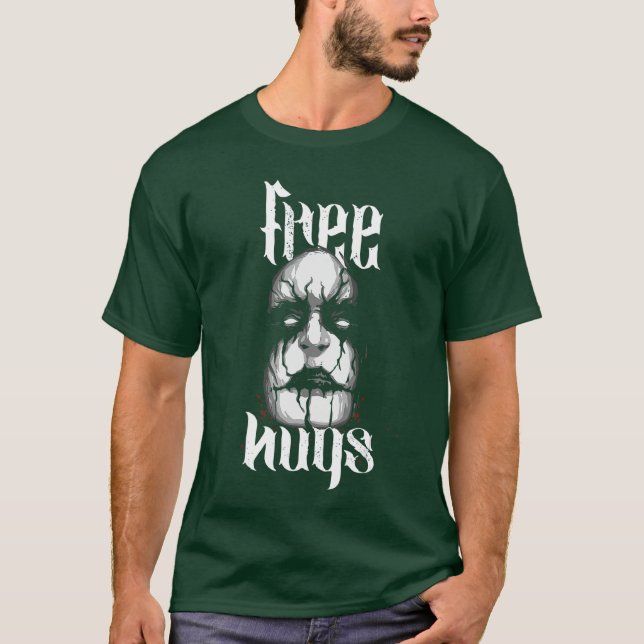 Camiseta Máscara Assustadora de Halloween de Abraços Grátis (Frente)