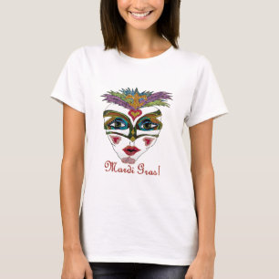 Camiseta Máscara Colorida Mardi Gras Glitter Feather