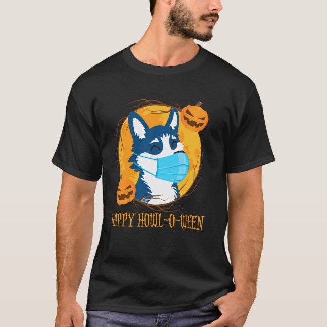 Camiseta Máscara de Cachorro Husky Engraçada Quarentena de  (Frente)