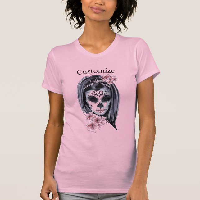 Camiseta Máscara de Carnaval bonito crânio de mulher Thunde (Frente)