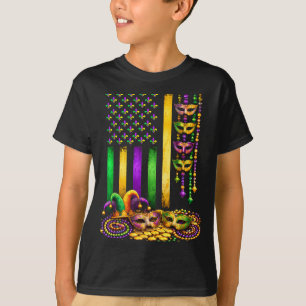 Camiseta Máscara de Carnaval Mardi Gras EUA Bandeira Americ