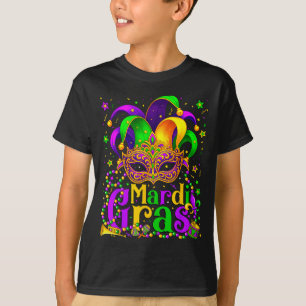 Camiseta Máscara de Contas de Carnaval Mardi Gras Penas Cha