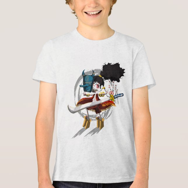 Camiseta Máscara de Demônio Chibi do Guerreiro Samurai (Frente)