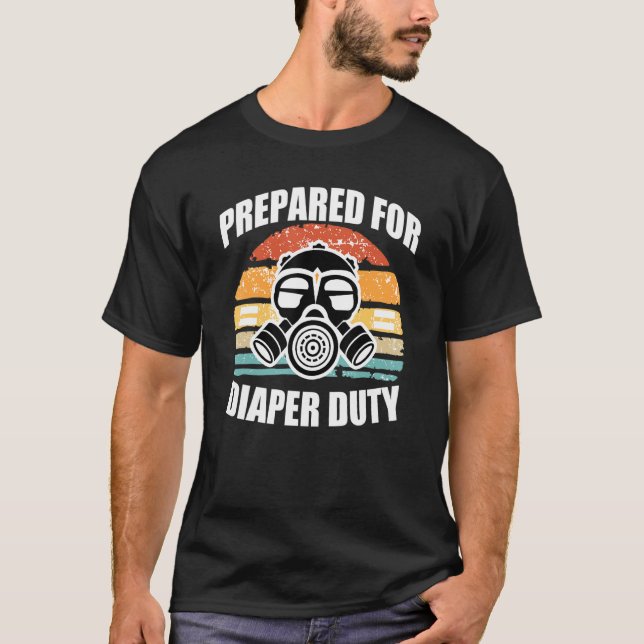 Camiseta Máscara de Gás Preparada Para Tarefa de Fralda (Frente)