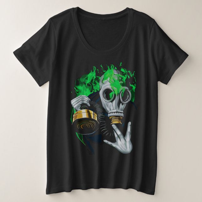 Camiseta Máscara de Gás Tóxico: Chamas Neon (Frente do Design)
