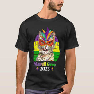 Camiseta Máscara de Gato de Festa Contas Mardi Gras 2023 3