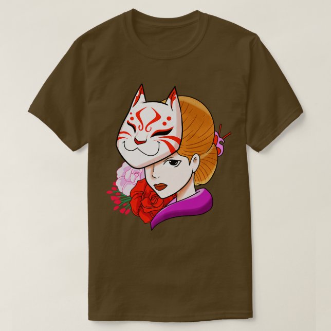 Camiseta Máscara de gato japonesa (2) (Frente do Design)