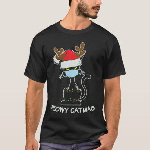 Camiseta Máscara de Gato Preto do Papai Noel Meowy Catmas N