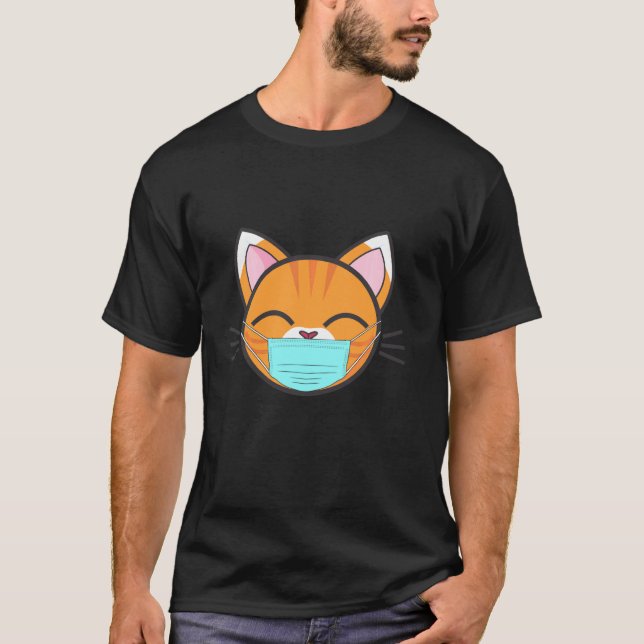 Camiseta Máscara de Gato Vestindo Rosto, Pet De Gatos Laran (Frente)