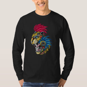 Camiseta Máscara de Guerreiro Jaguar do Crânio Asteca Mitol