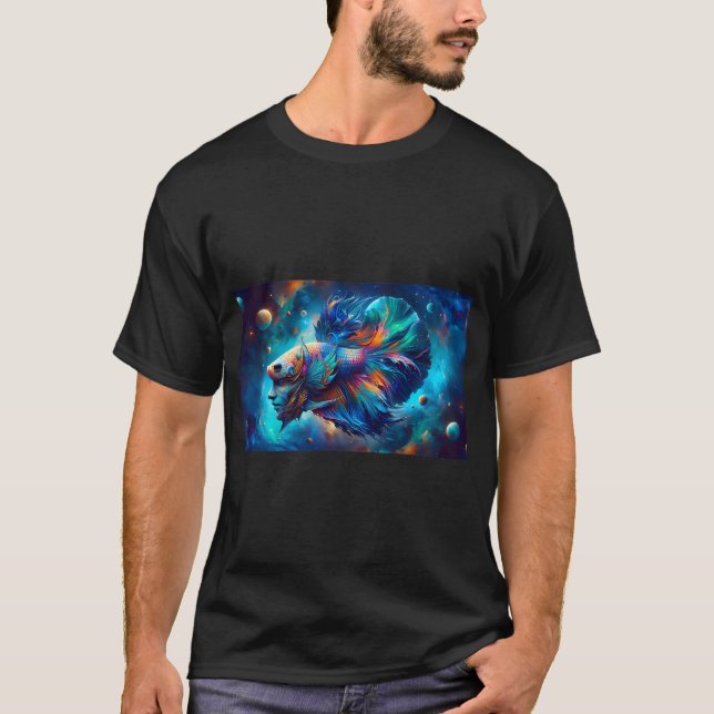 Camiseta Máscara de Homem de Peixe Betta no Espaço (Frente)