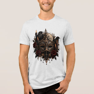 Camiseta Máscara de Mascarada Gótica Veneziana Preta Dourad