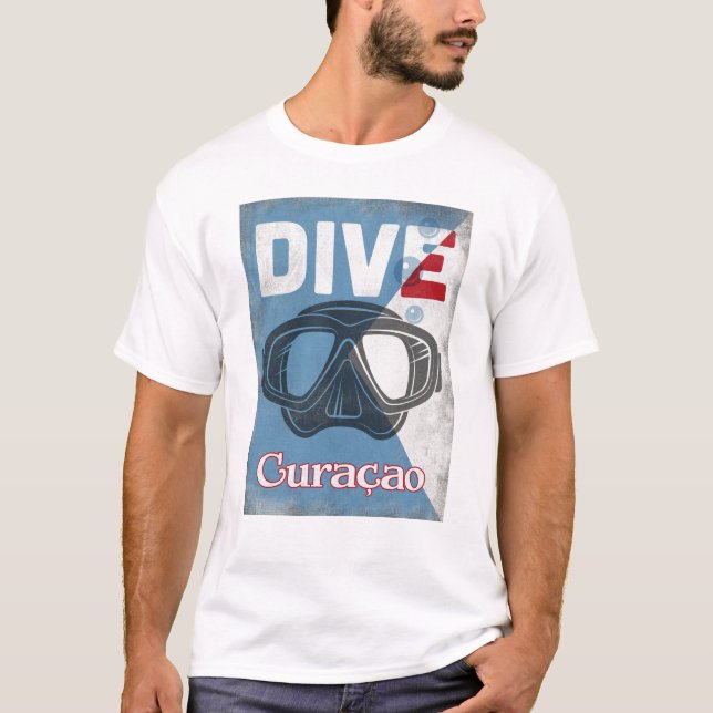 Camiseta Máscara de mergulho em Curaçao Vintage Scuba (Frente)