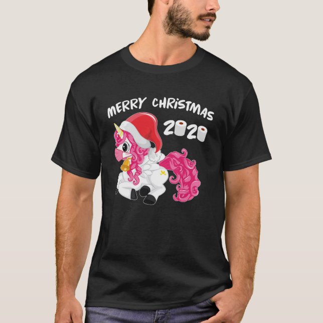 Camiseta Máscara de Natal da Unicorn Quarantine 2020 Crianç (Frente)