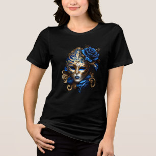 Camiseta Máscara de olho de máscara azul dourado penas vene