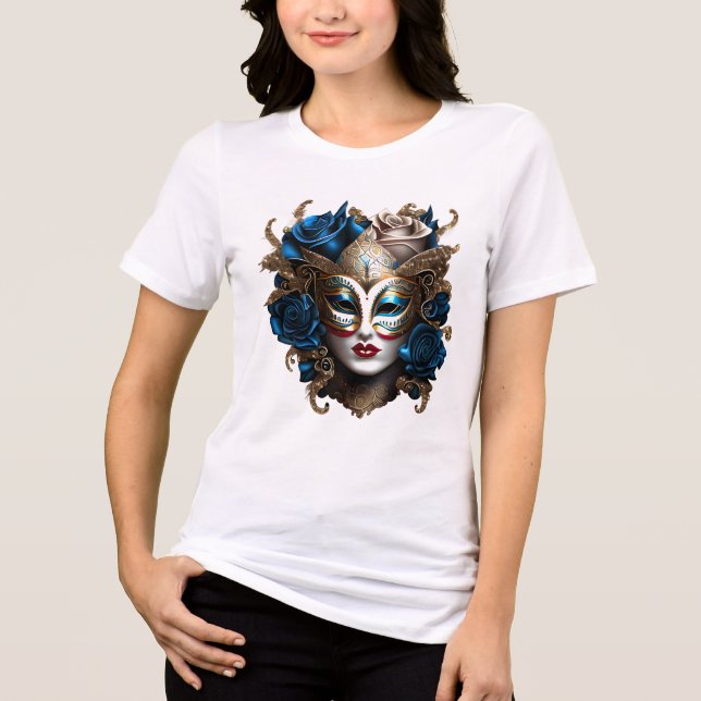 Camiseta Máscara de olho para mascarada azul dourado rosa f (Frente)