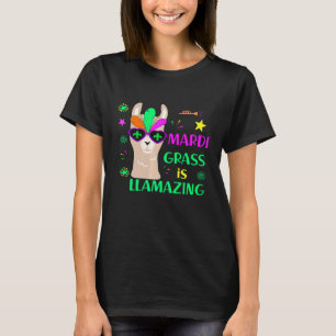 Camiseta Máscara de Pena do Desfile de Mardi Grass do Lhama