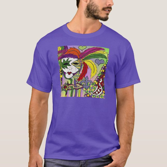 Camiseta Máscara de Pena Mardi Gras Psicodélica (Frente)