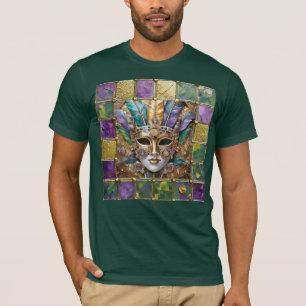 Camiseta Máscara de penas coloridas Dourada e cerâmica do M