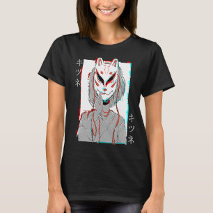 Camiseta Máscara de Raposa Kitsune Vaporwave Glitch Estilo