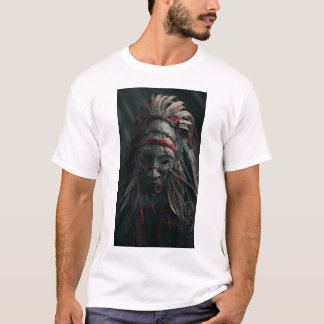 Camiseta Máscara de Shaman castanha com penas e Impressão v