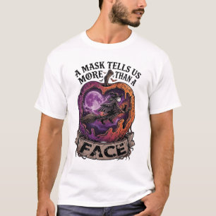 Camiseta Máscara Diz Mais Do Que Rosto Halloween Bruxa Maçã