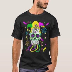 Camiseta Máscara do Carnaval de Açúcar Crânio Jester Ha