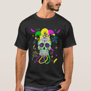 Camiseta Máscara do Carnaval de Açúcar Crânio Jester Hat Ma
