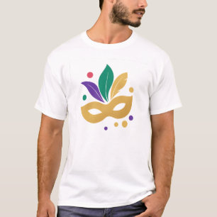 Camiseta Máscara e Penas Douradas — Mardi Gras Elegante 202