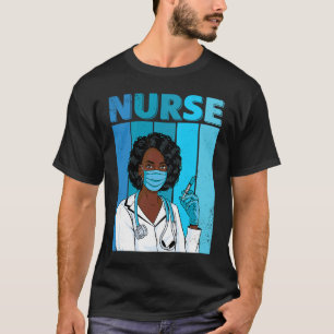 Camiseta Máscara Facial Uniforme de Enfermeira Preta Afro A
