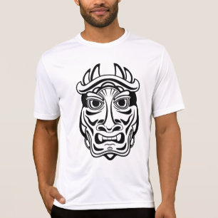 Camiseta Máscara Oni Japonesa Arte Linear Tribal Demônio