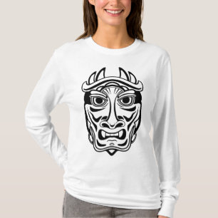 Camiseta Máscara Oni Japonesa Arte Linear Tribal Demônio