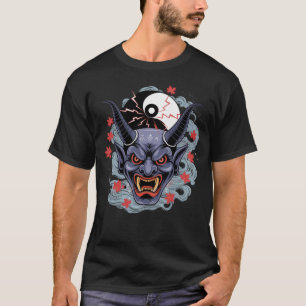 Camiseta Máscara Oni Japonesa com Demônio Asiático Yin-Yang
